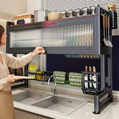 Escurridor de Platos Suspendido Premium 80 cm – Organizador de Cocina Negro   + E-book Exclusivo “50 Recetas Caseras Fáciles” (¡GRATIS!)