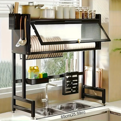 Escurridor de Platos Suspendido Premium 80 cm – Organizador de Cocina Negro   + E-book Exclusivo “50 Recetas Caseras Fáciles” (¡GRATIS!)