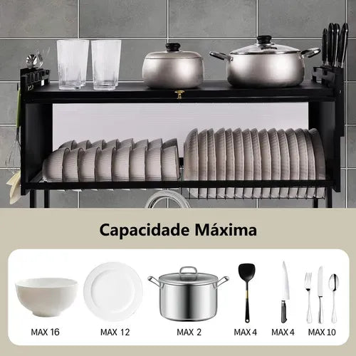 Escurridor de Platos Suspendido Premium 80 cm – Organizador de Cocina Negro   + E-book Exclusivo “50 Recetas Caseras Fáciles” (¡GRATIS!)