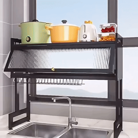 Escurridor de Platos Suspendido Premium 80 cm – Organizador de Cocina Negro   + E-book Exclusivo “50 Recetas Caseras Fáciles” (¡GRATIS!)